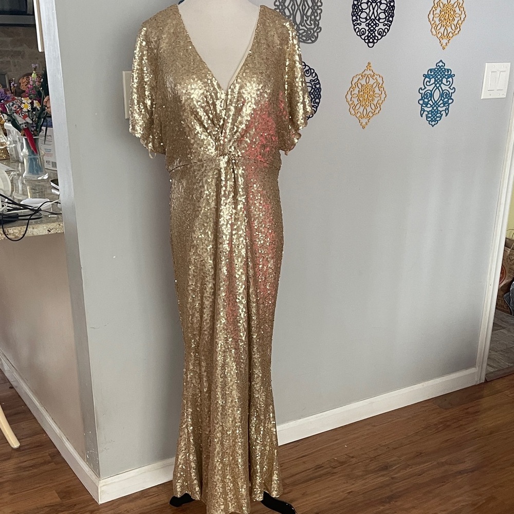 Revelry Gwen Gold Sequin Maxi Dress women’s size 14